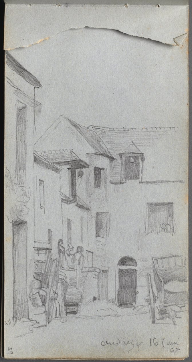 Skissbok, sidan 39: Gatuscen av Ernest Meissonier
