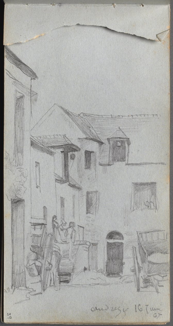 Skissbok, sidan 39: Gatubild. av Jean Louis Ernest Meissonier