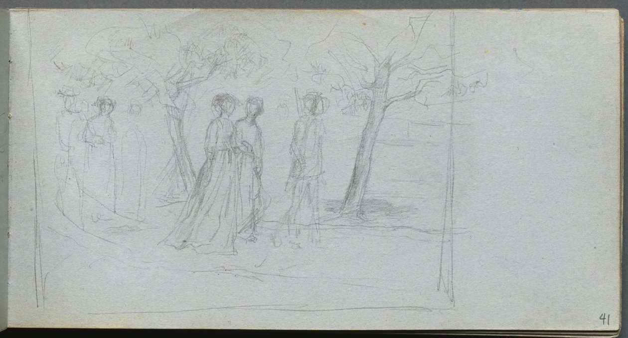 Skissbok, sid 41: Figurer i ett landskap av Ernest Meissonier