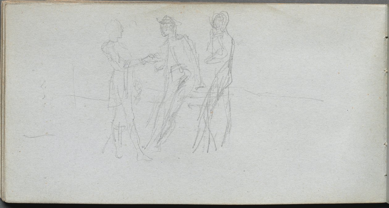 Skissbok, sid 42: Tre figurer. av Jean Louis Ernest Meissonier