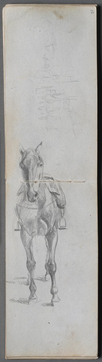 Skissbok, sid 56 & 57: Studie av en häst. av Jean Louis Ernest Meissonier