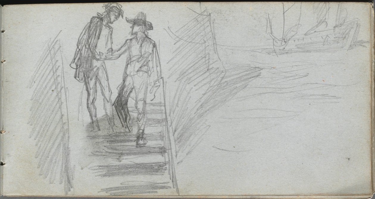 Skissbok, sidan 64: Figurer på en trappa av Ernest Meissonier