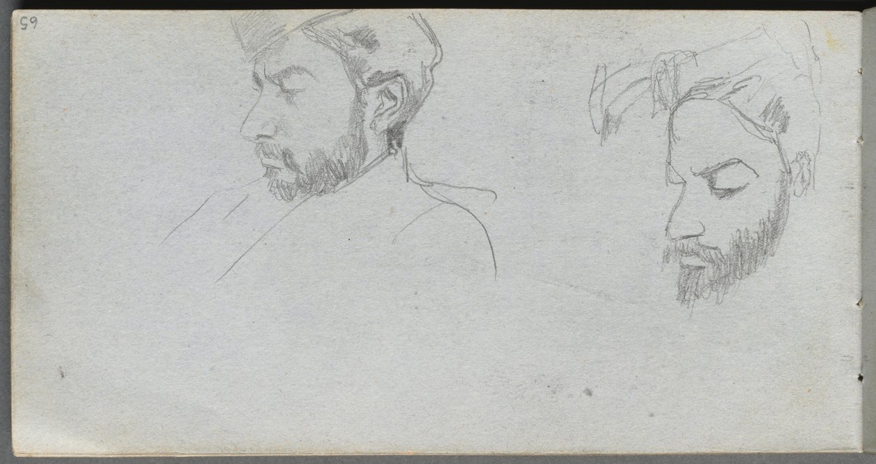Skissbok, sidan 65: Studie av ansikten i profil. av Jean-Louis Ernest Meissonier