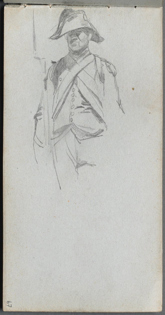 Skissbok, sid 67: Study of a Soldier. av Jean Louis Ernest Meissonier