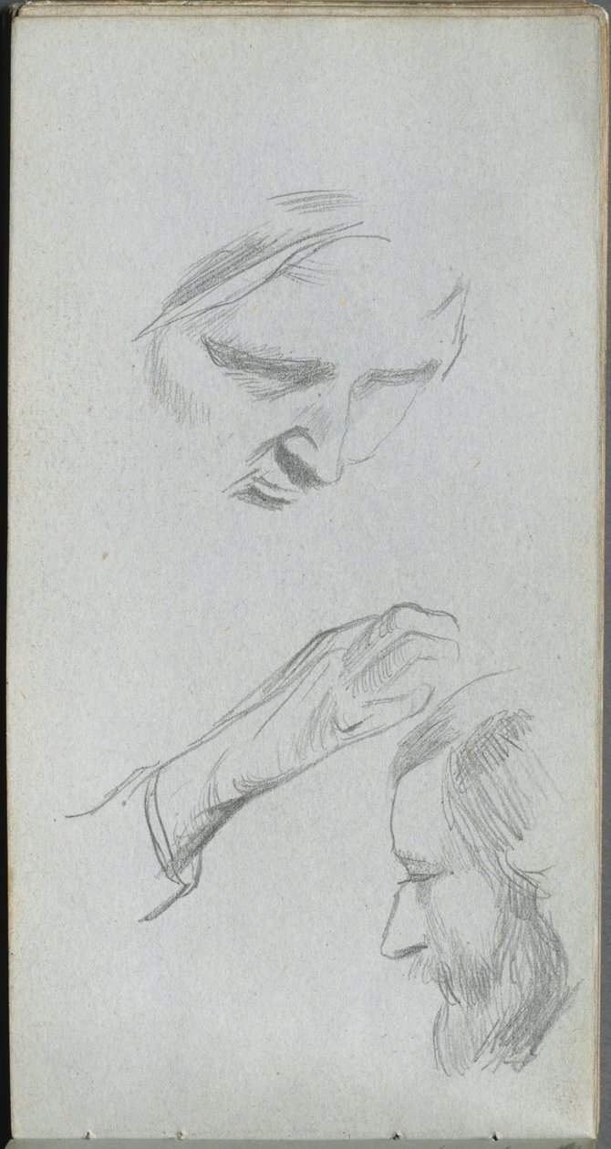 Skissbok, sidan 70: Studie av två ansikten och en hand. av Jean Louis Ernest Meissonier