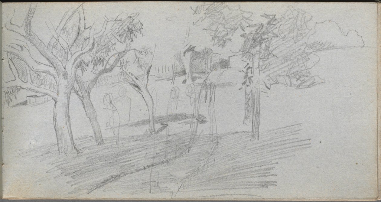 Skissbok, sid 74: Landskapsstudie. av Jean Louis Ernest Meissonier