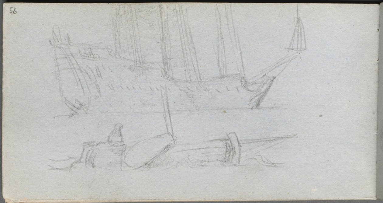 Skissbok, sid 85: Studie av ett skepp och boj. av Jean Louis Ernest Meissonier