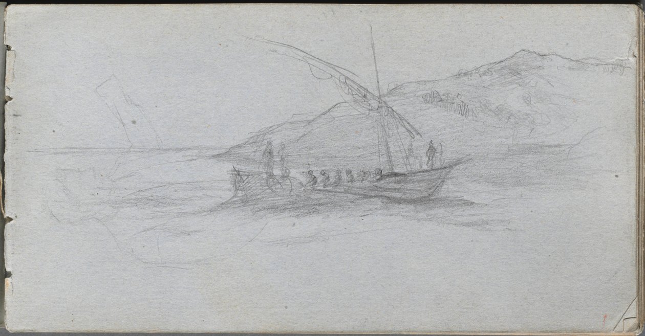 Skissbok, sidan 88: Havslandskap och figur av Ernest Meissonier