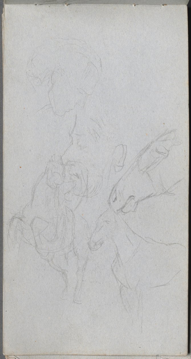 Skissbok, sidan 90: Studie av hästar, profiler. av Jean Louis Ernest Meissonier