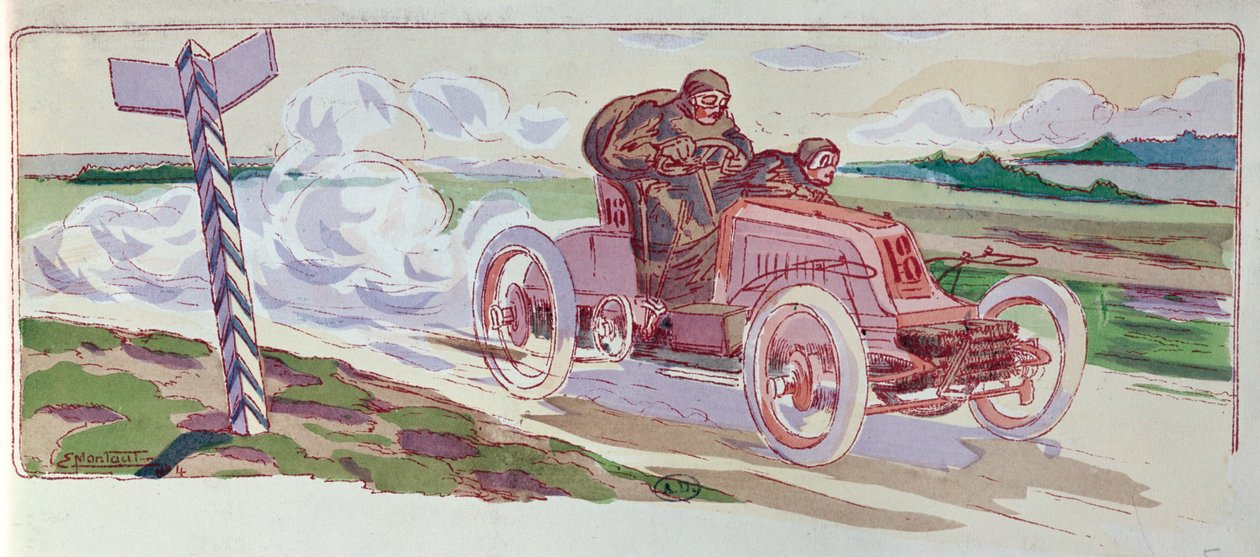 Henri Fournier i hans Mors tävlande i Paris-Berlin-rallyt 1901, ca 1910 av Ernest Montaut