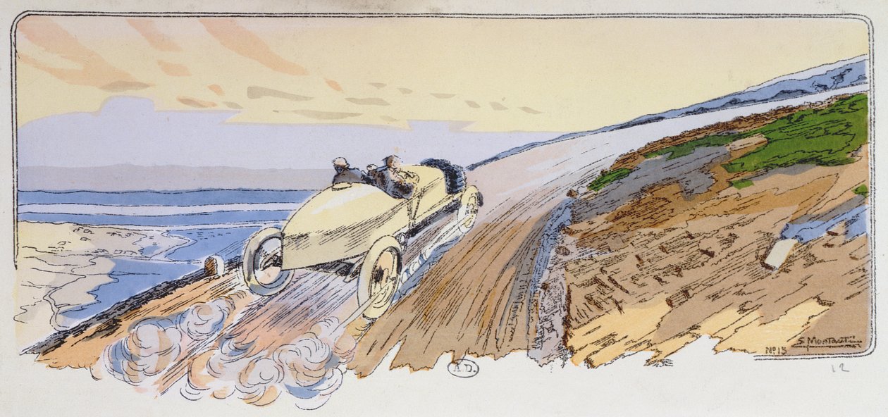 Henri Rougier i sin Lorraine-Dietrich som tävlar i Mount Ventoux-rallyt 1904, omkring 1910. av Ernest Montaut