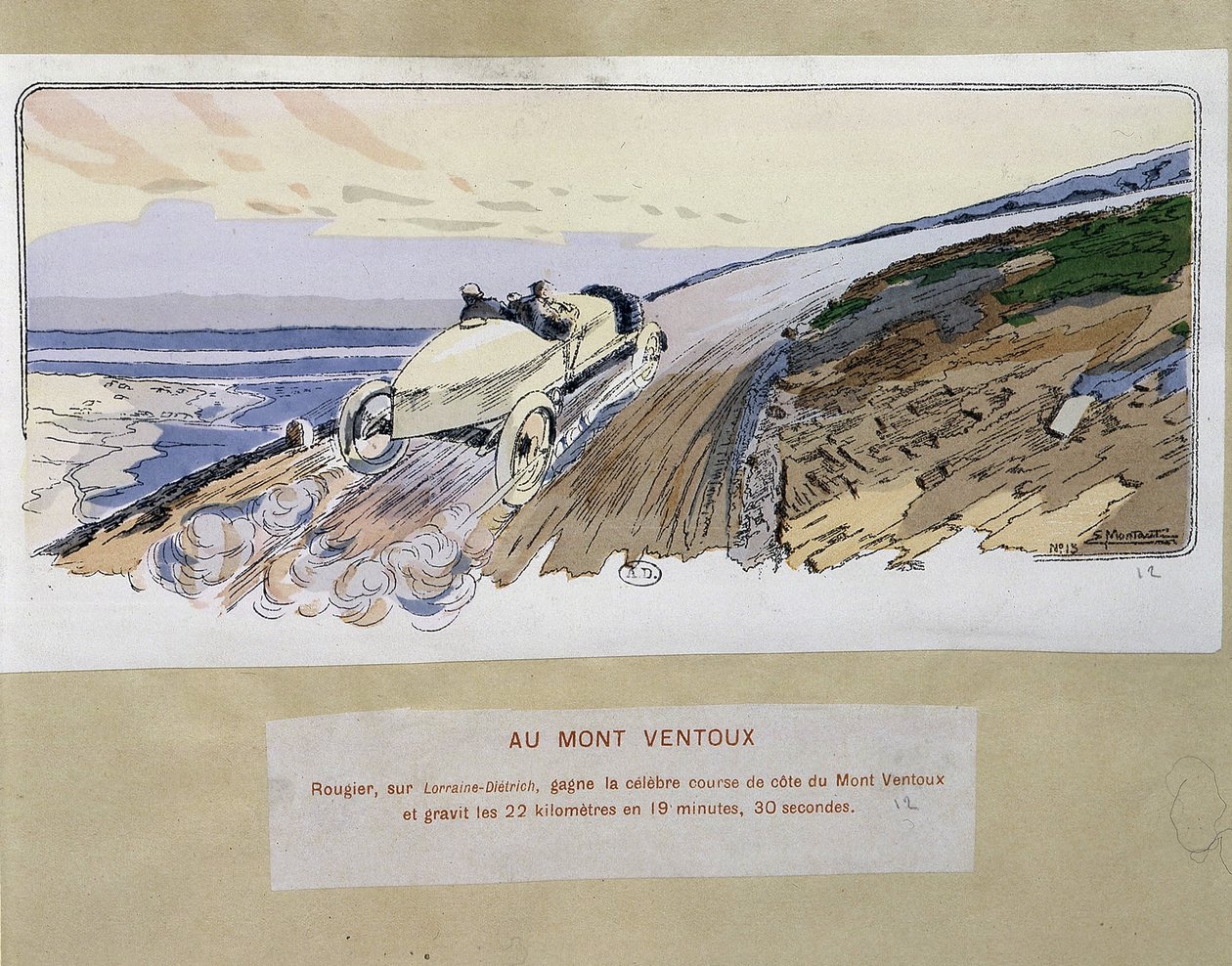 Racing: på Mont Ventoux - teckning av Ernest Montaut (1878-1909). av Ernest Montaut