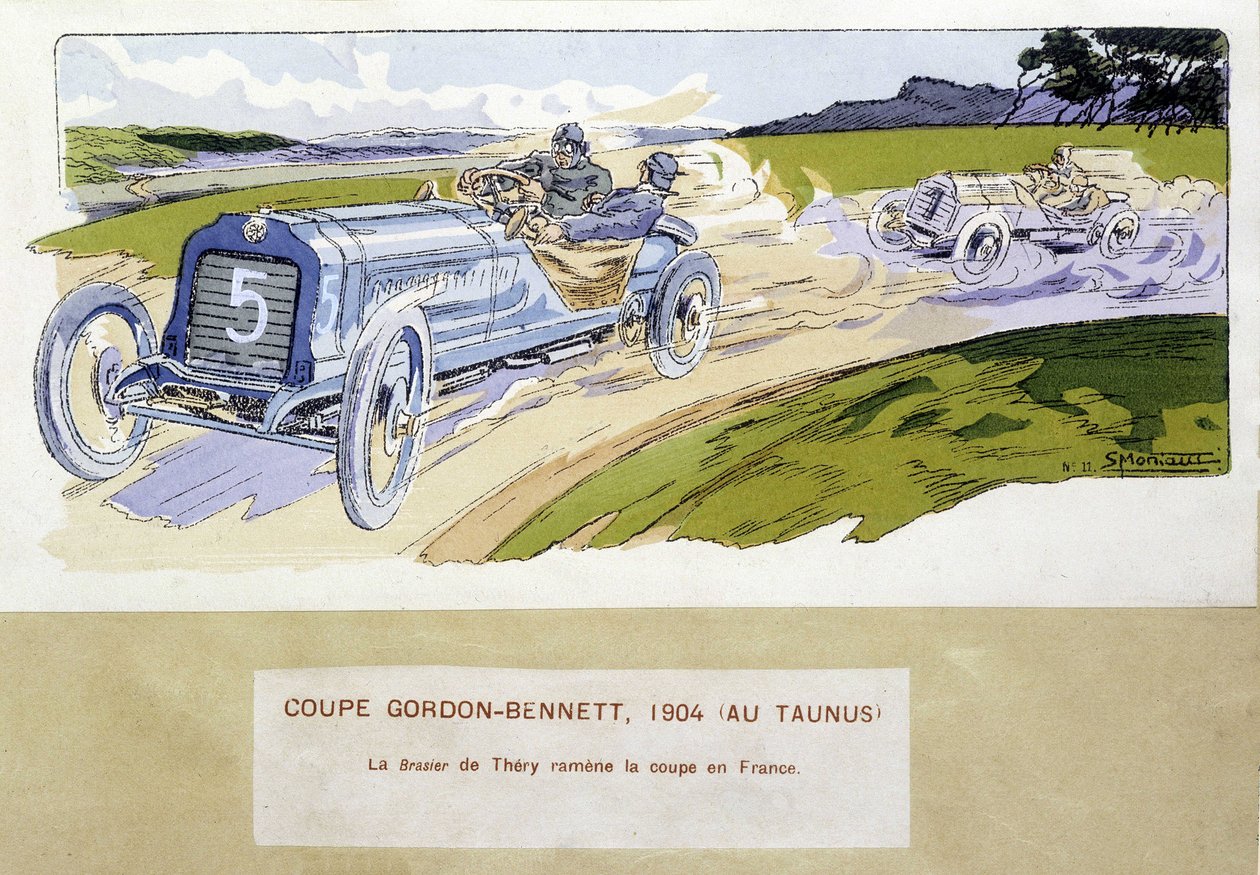 Racing: Gordon Bennett Cup (Gordon-Bennett) 1904 - teckning av Ernest Montaut (1878-1909). av Ernest Montaut