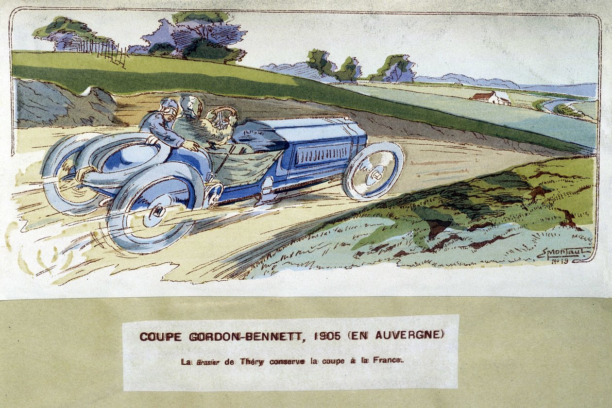 Racing: Gordon Bennett Cup (Gordon-Bennett) 1905 - teckning av Ernest Montaut (1878-1909). av Ernest Montaut