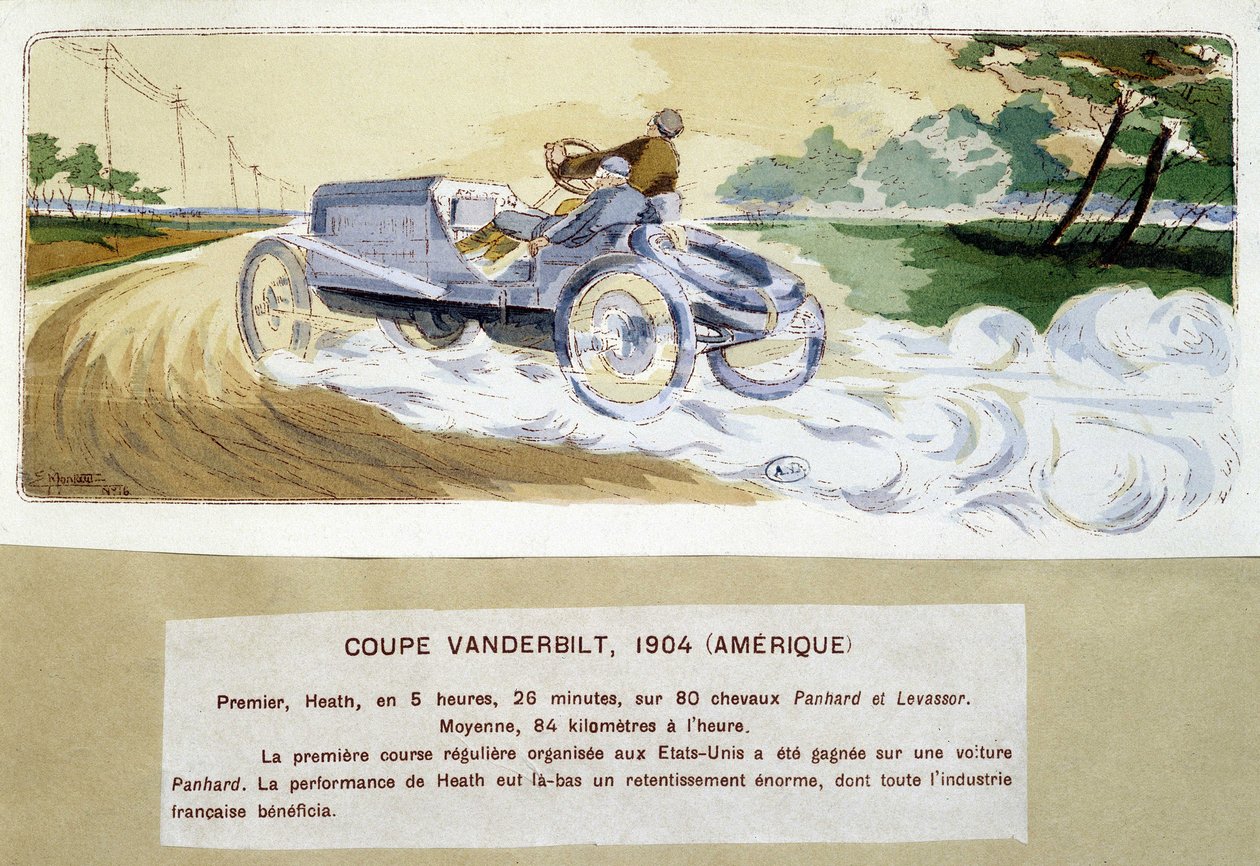 Racing: Vanderbilt Cup 1904 - teckning av Ernest Montaut (1878-1909). av Ernest Montaut