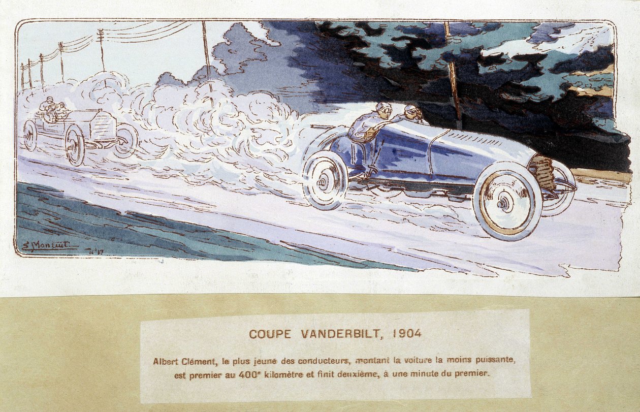 Racing: Vanderbilt Cup 1904 - teckning av Ernest Montaut (1878-1909). av Ernest Montaut
