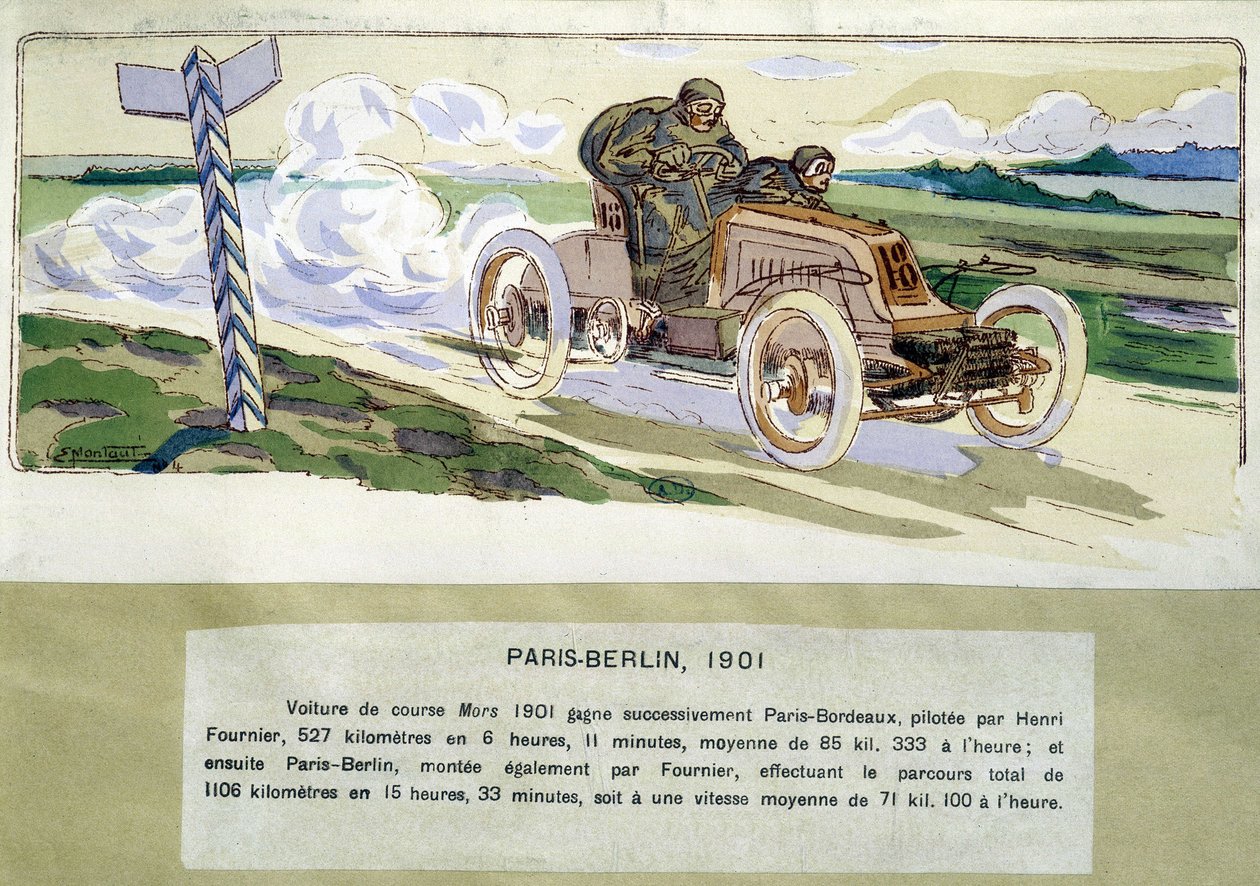 Racet Paris - Berlin 1901, teckning av Ernest Montaut (1878-1909). av Ernest Montaut