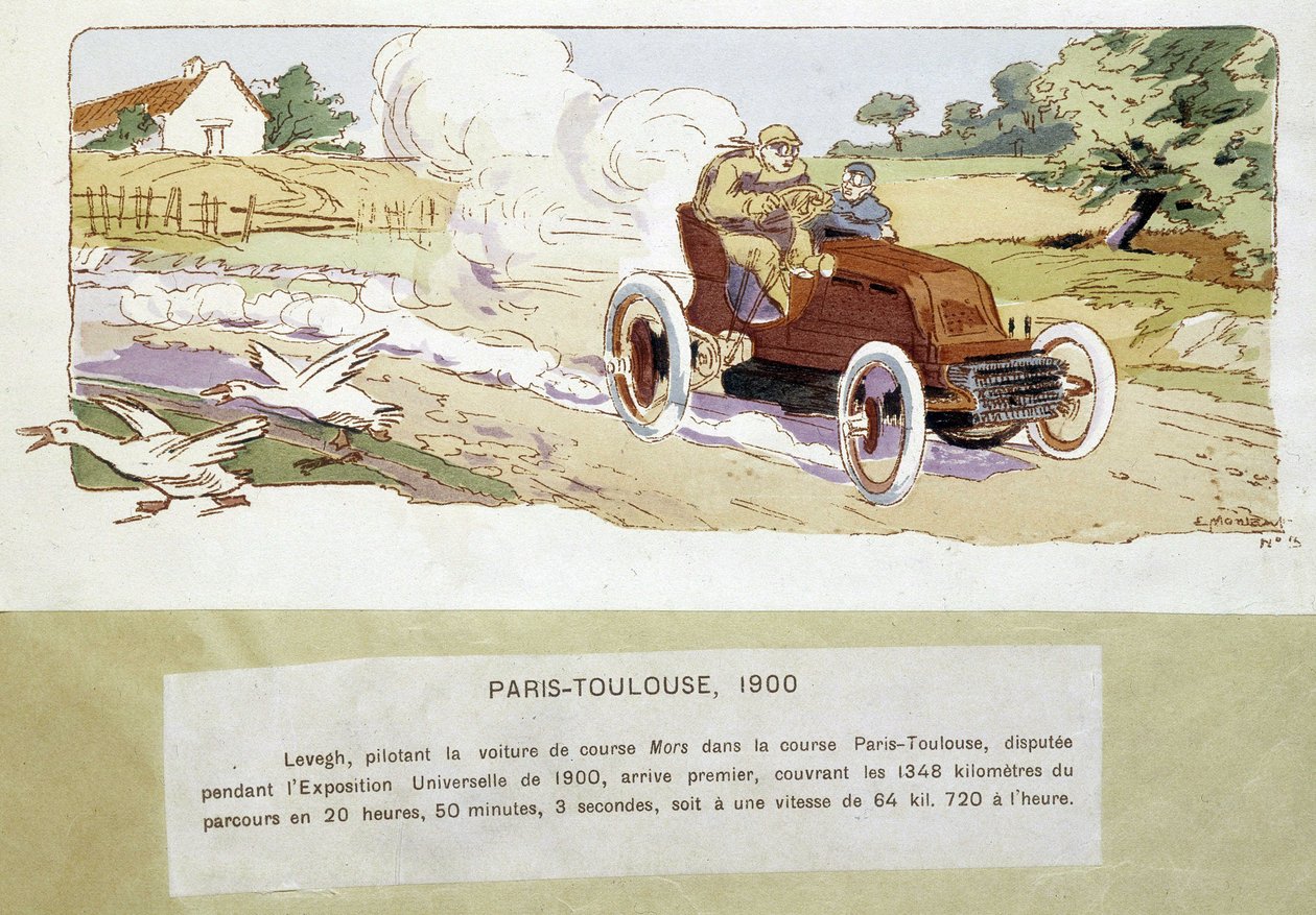 Paris - Toulouse-loppet 1900, teckning av Ernest Montaut (1878-1909). av Ernest Montaut