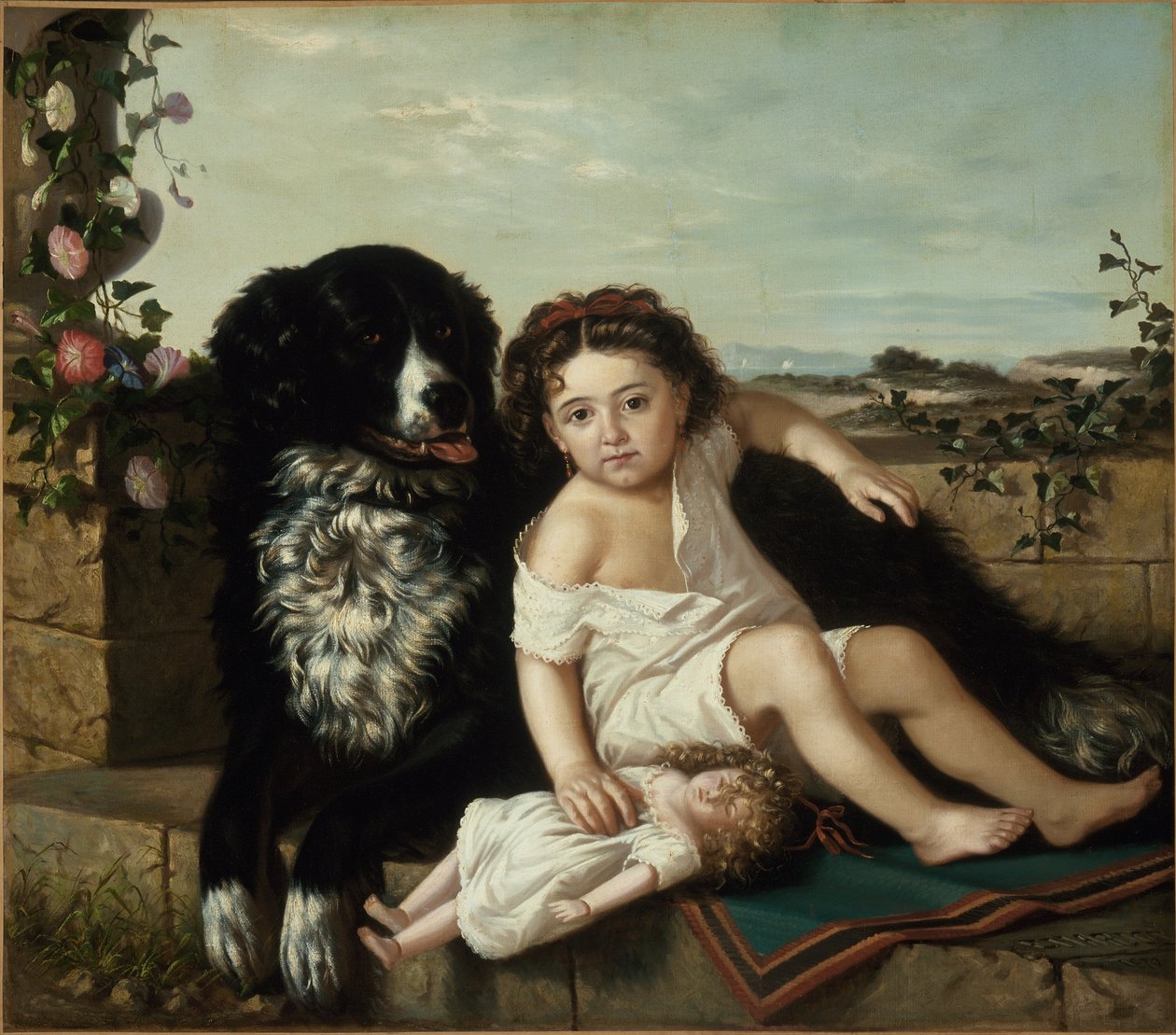 Porträtt av en flicka med en hund, 1879 av Ernest Narjot
