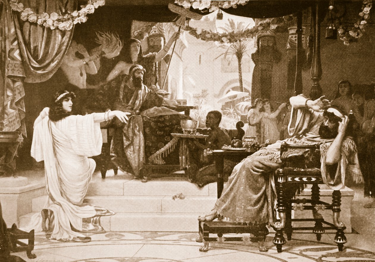 Esther fördömer Haman, illustration från 
