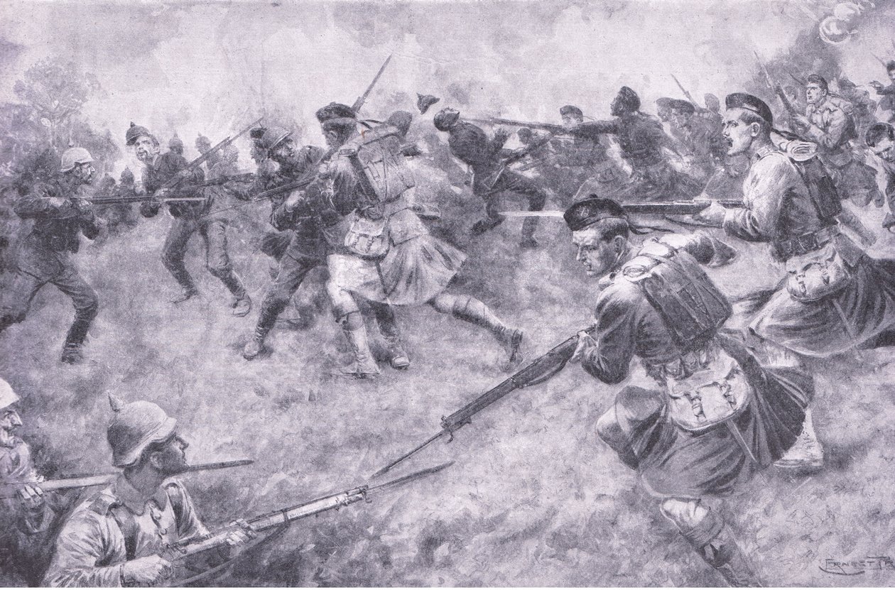 Galant laddning av London Scottish, från History of the Great War Vol 3 publicerad av Waverley Book Co Limited, ca 1920 av Ernest Prater