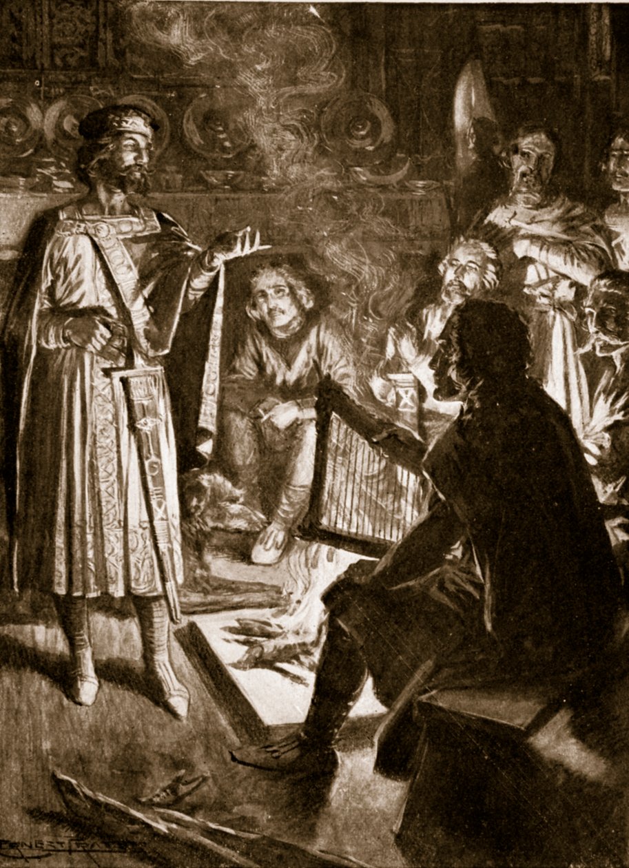 Kung Knut och poeten, illustration från "Hutchinson