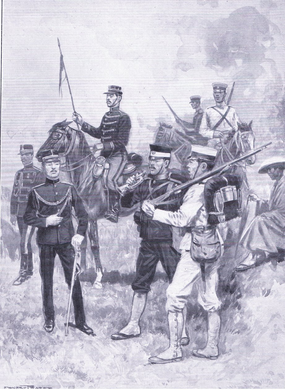 Typer av japanska soldater, illustration från Cassells History of the Russian-Japanese War Vol 1, c.1900 av Ernest Prater