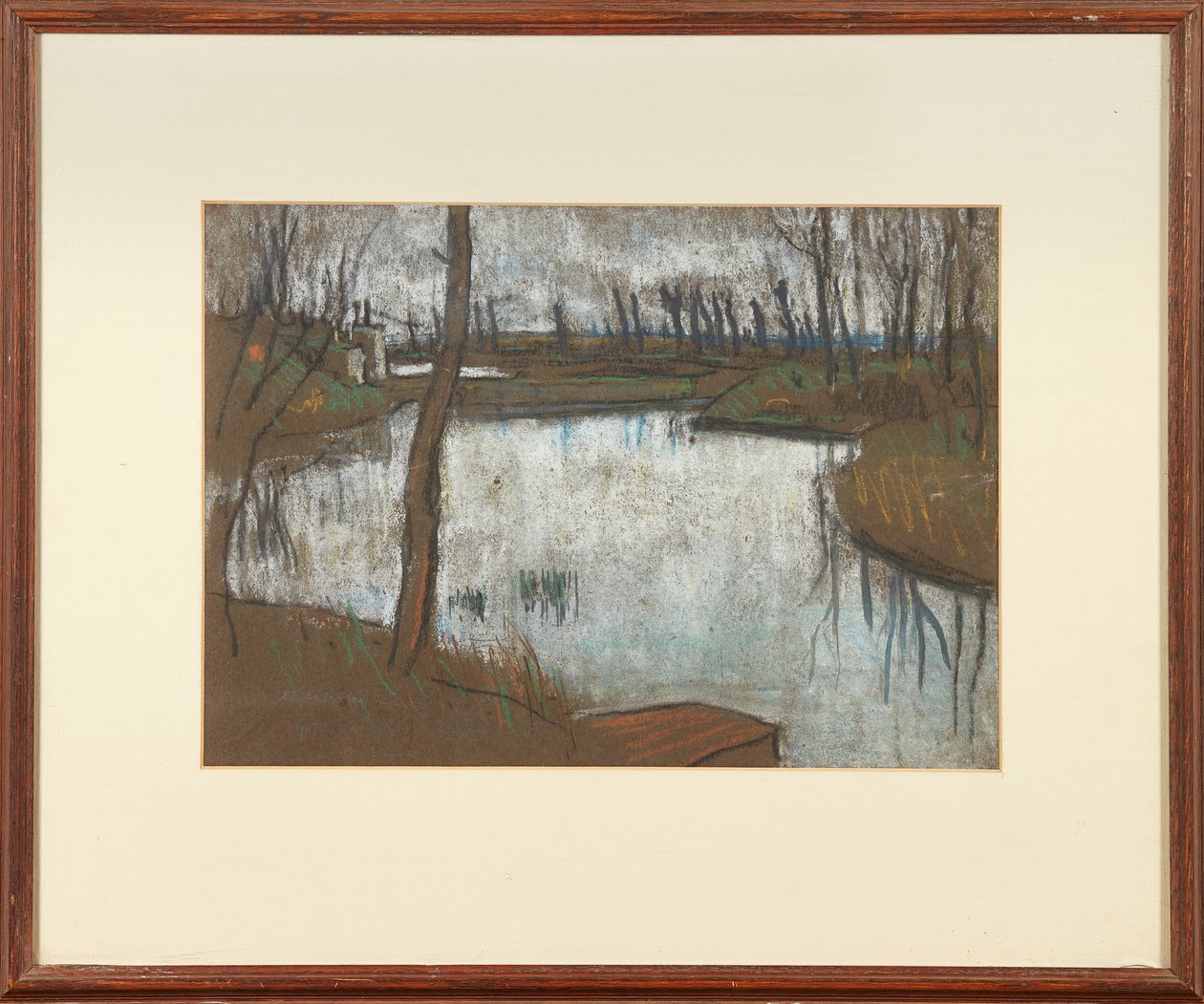 Lille Bridge and West Moat (pastell på brunt papper) av Ernest Procter