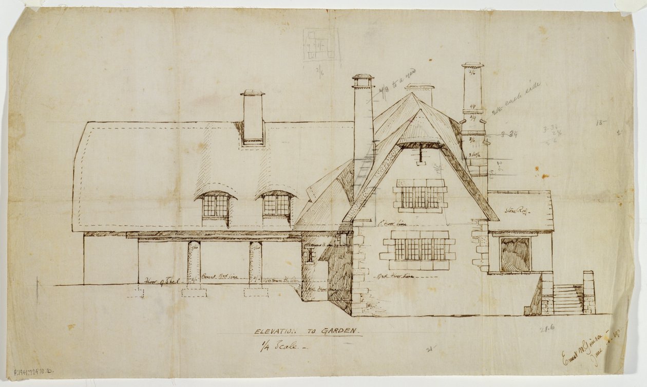 Trädgårdsförhöjning av stugan, Sapperton, 14 juni 1902 (bläck på linne) av Ernest William Gimson