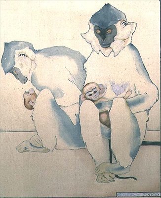 Babes (Black-capped Langurs) (akvarell) av Ernest Yarrow Jones