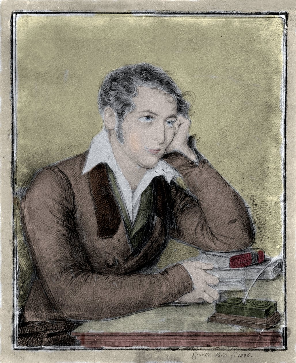 Risorgimento: porträtt av patrioten, filosofen, politiska tänkaren Carlo Cattaneo (1801-1869) teckning av Ernesta Bisi av Ernesta Legnani