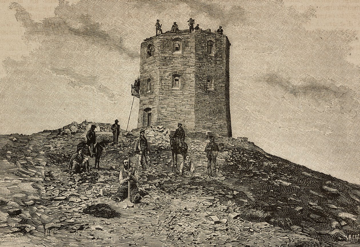 Asyltorn och observatorium på berget Cimone, Italien, gravyr av Ernesto Mancastroppa från L