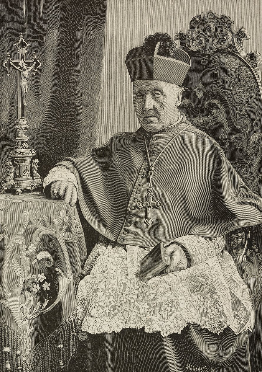 Porträtt av Luigi Nazari av Calabiana (1808-1893), italiensk politiker och ärkebiskop av Italien, graverat av Ernesto Mancastropa efter foto av Ganzini och Gabriel, från L
