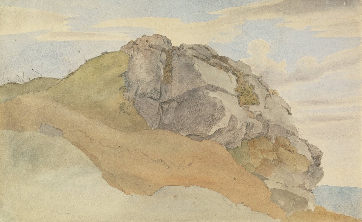 Rocky Outcropping (recto), Rocky Forest with Barnvagnar (verso) av Ernst Ferdinand Oehme