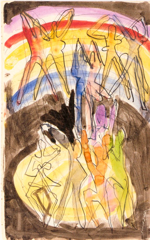  Design for the banquet hall in Essen - Colourful-dance backsidenDeutsch: Entwurf fur den Festsaal in Essen - Farbentanz Ruckwandn av Ernst Ludwig Kirchner