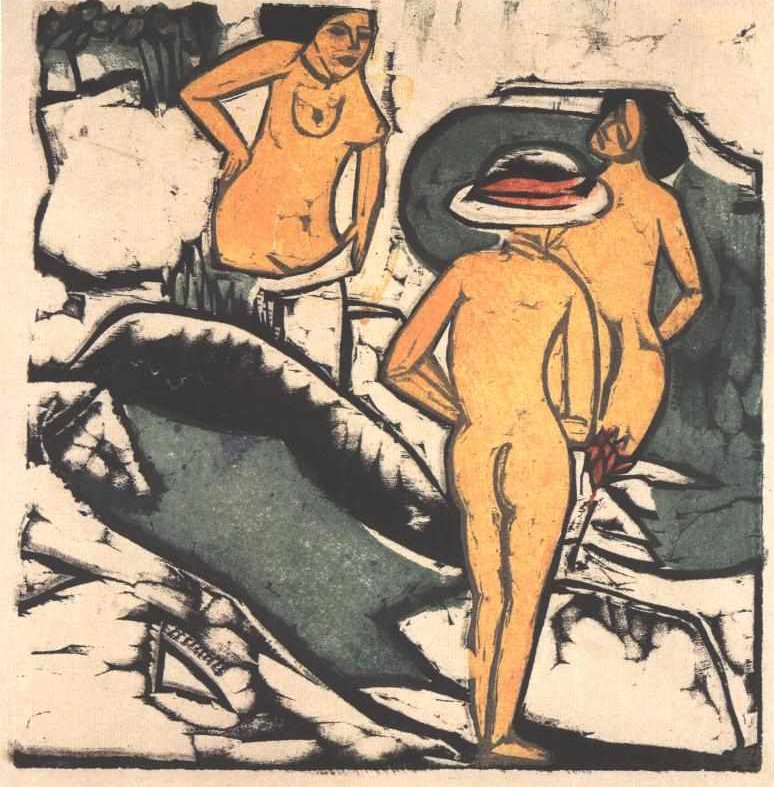 Badende Frauen zwischen weißen Steinen av Ernst Ludwig Kirchner