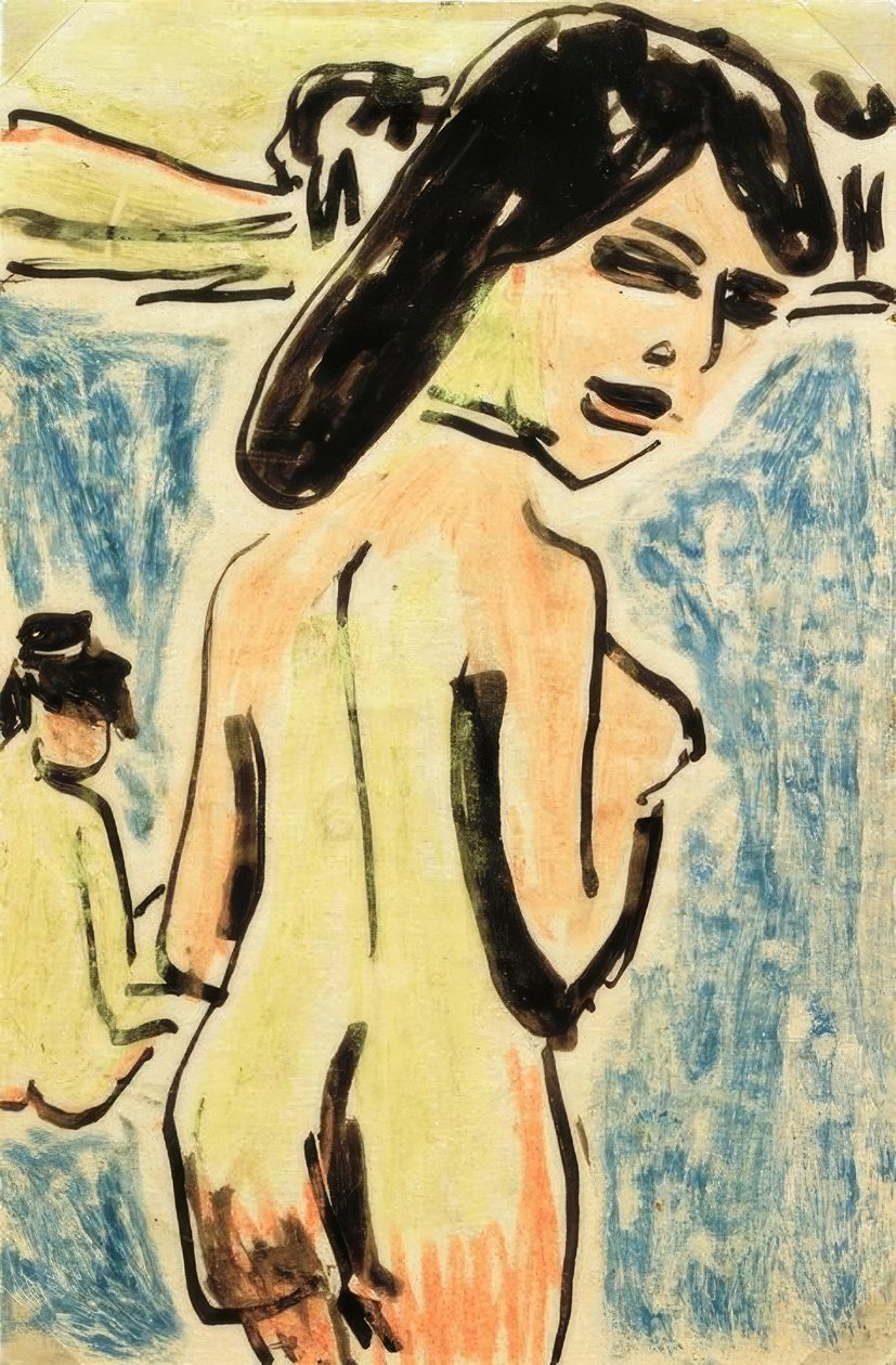 Badande vid dammen av Ernst Ludwig Kirchner