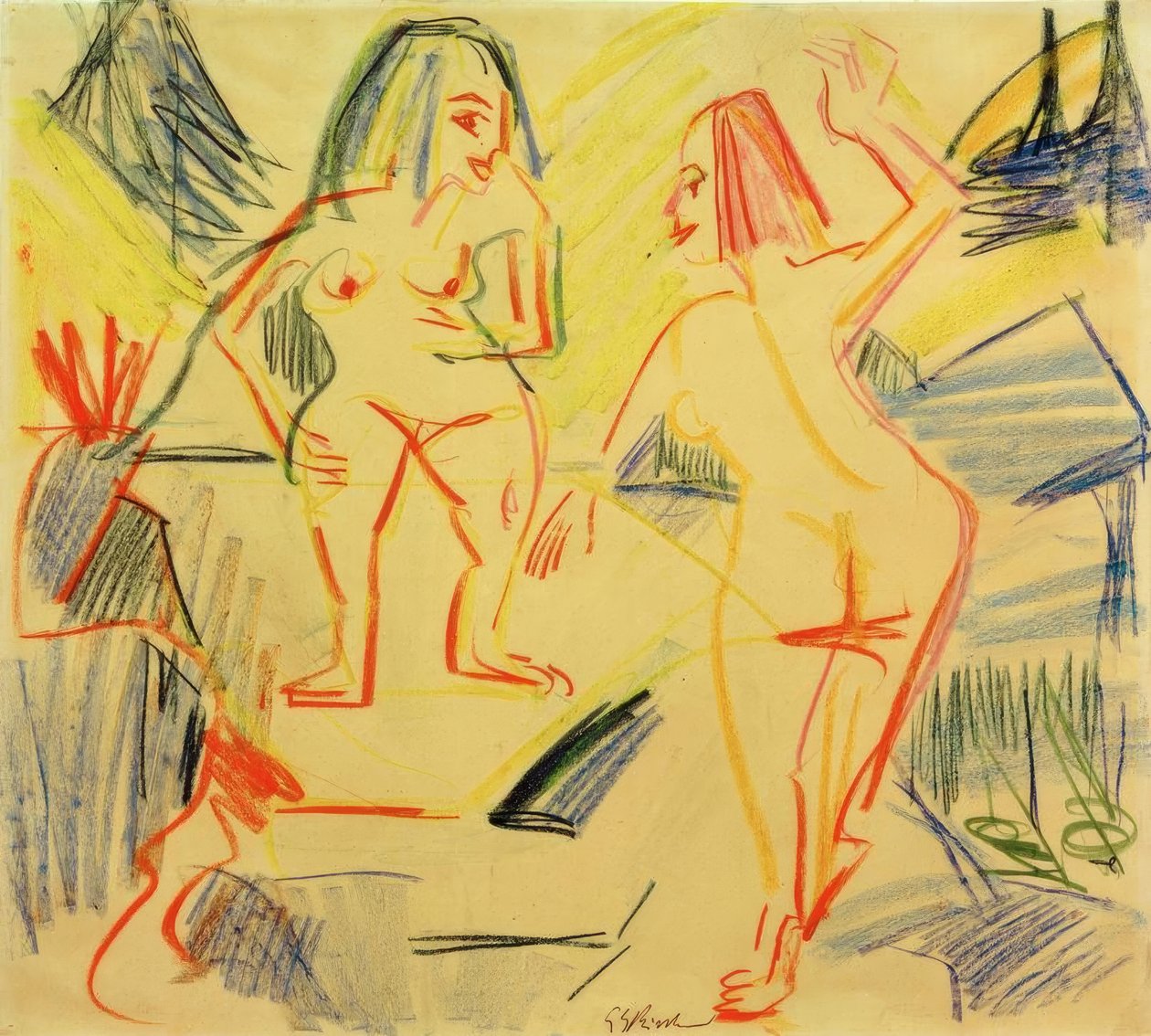 Badande i klippor av Ernst Ludwig Kirchner