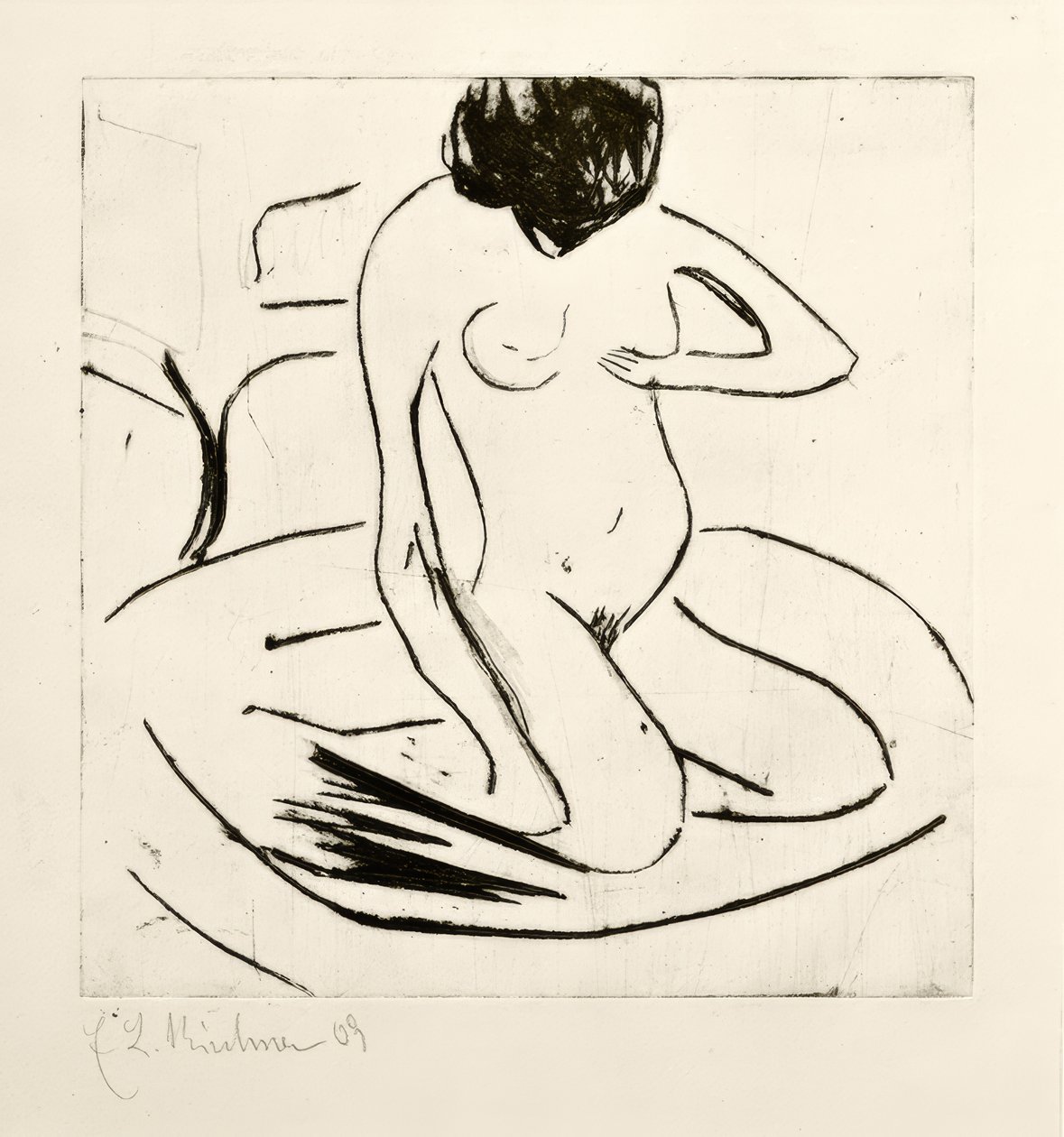 Badande framför en järnspis av Ernst Ludwig Kirchner