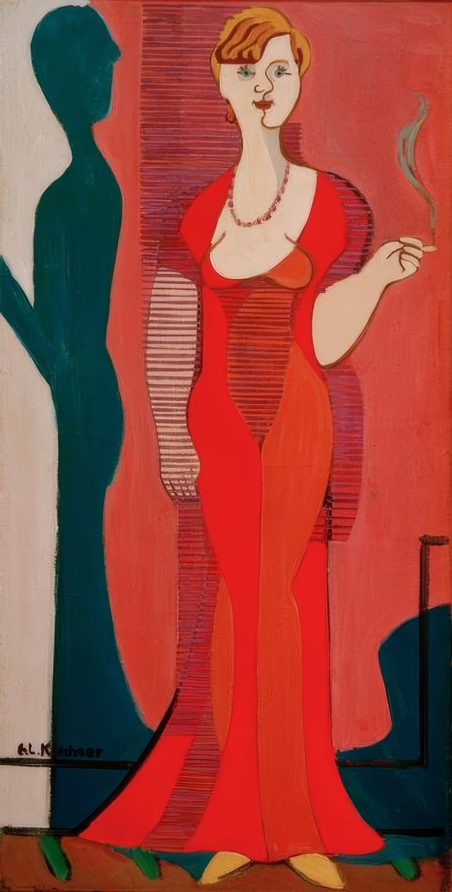 Blond kvinna i röd klänning. Porträtt av Elisabeth Hembus av Ernst Ludwig Kirchner