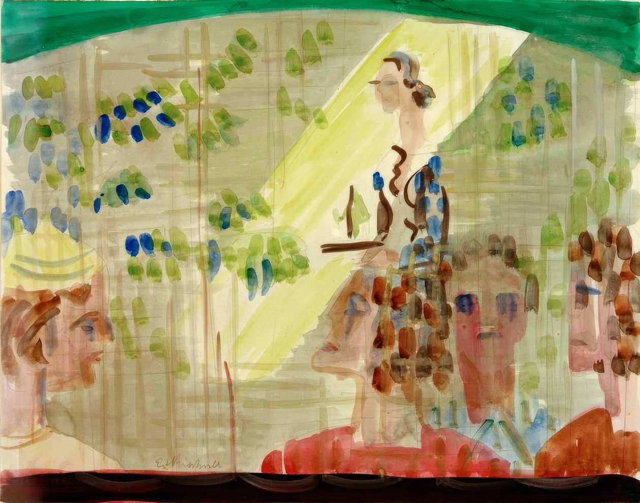 Caféscen med servitrisen, sett genom skyltfönstret av Ernst Ludwig Kirchner