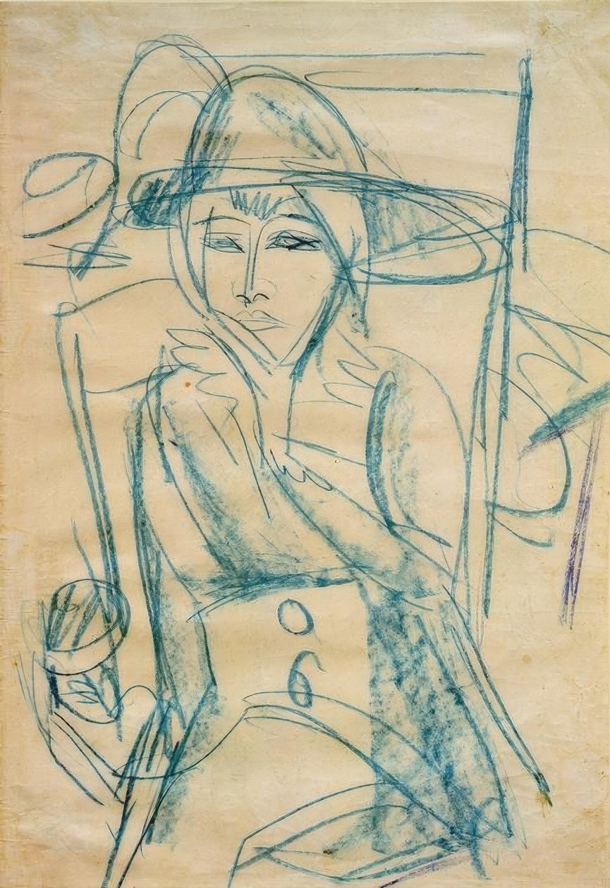Porträtt av en kvinna (Gerda med hatt) av Ernst Ludwig Kirchner