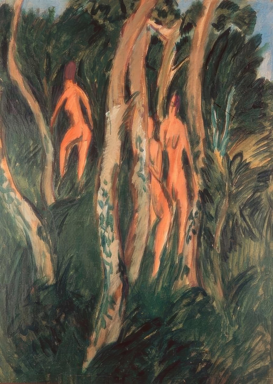 Tre nakenbilder under träden av Ernst Ludwig Kirchner