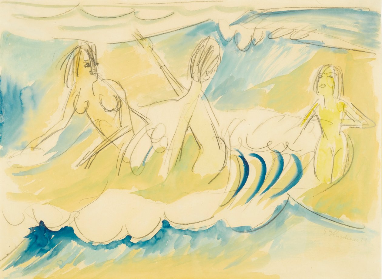 Drei Madchen im Wasser av Ernst Ludwig Kirchner