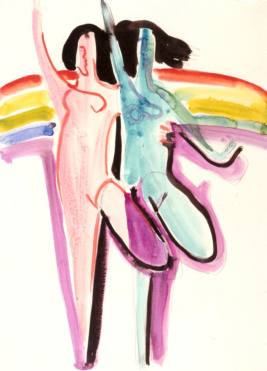 Entwurf für den Festsaal in Essen, Zwei Tänzerinnen av Ernst Ludwig Kirchner