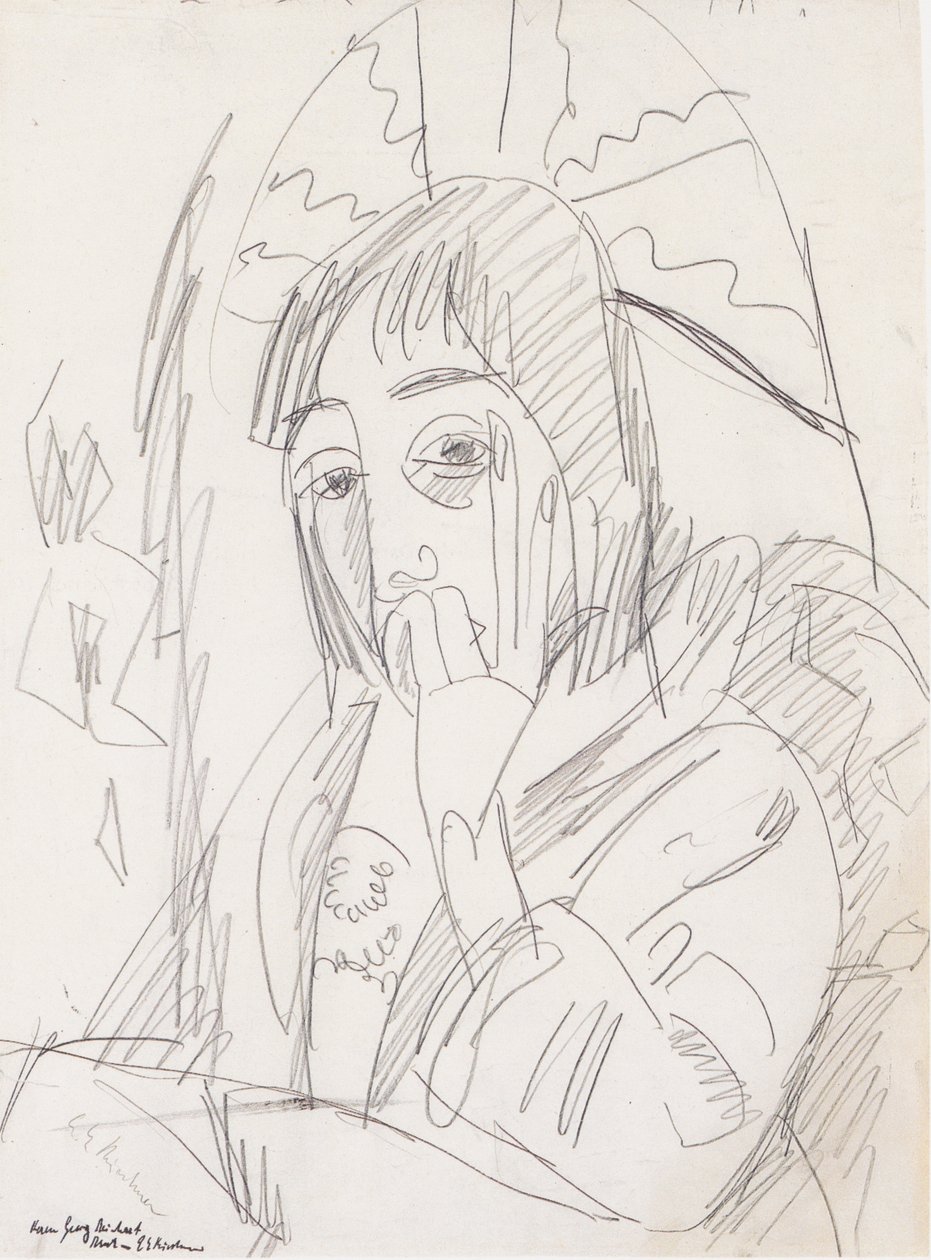 Erna med paraply från Japan av Ernst Ludwig Kirchner
