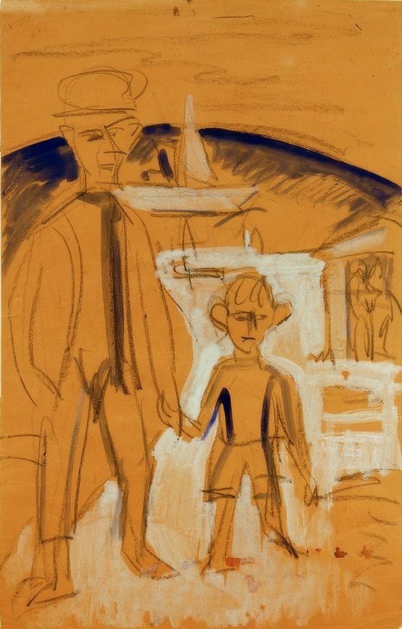 Fiskare med pojken vid handen av Ernst Ludwig Kirchner