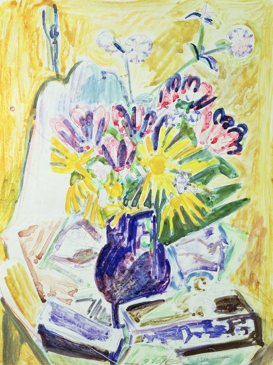 Blommor i en vas, 1918-19 (wc på papper) av Ernst Ludwig Kirchner