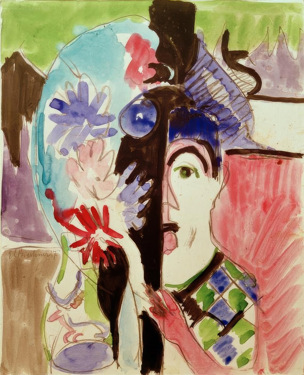 Kvinna med blommor av Ernst Ludwig Kirchner