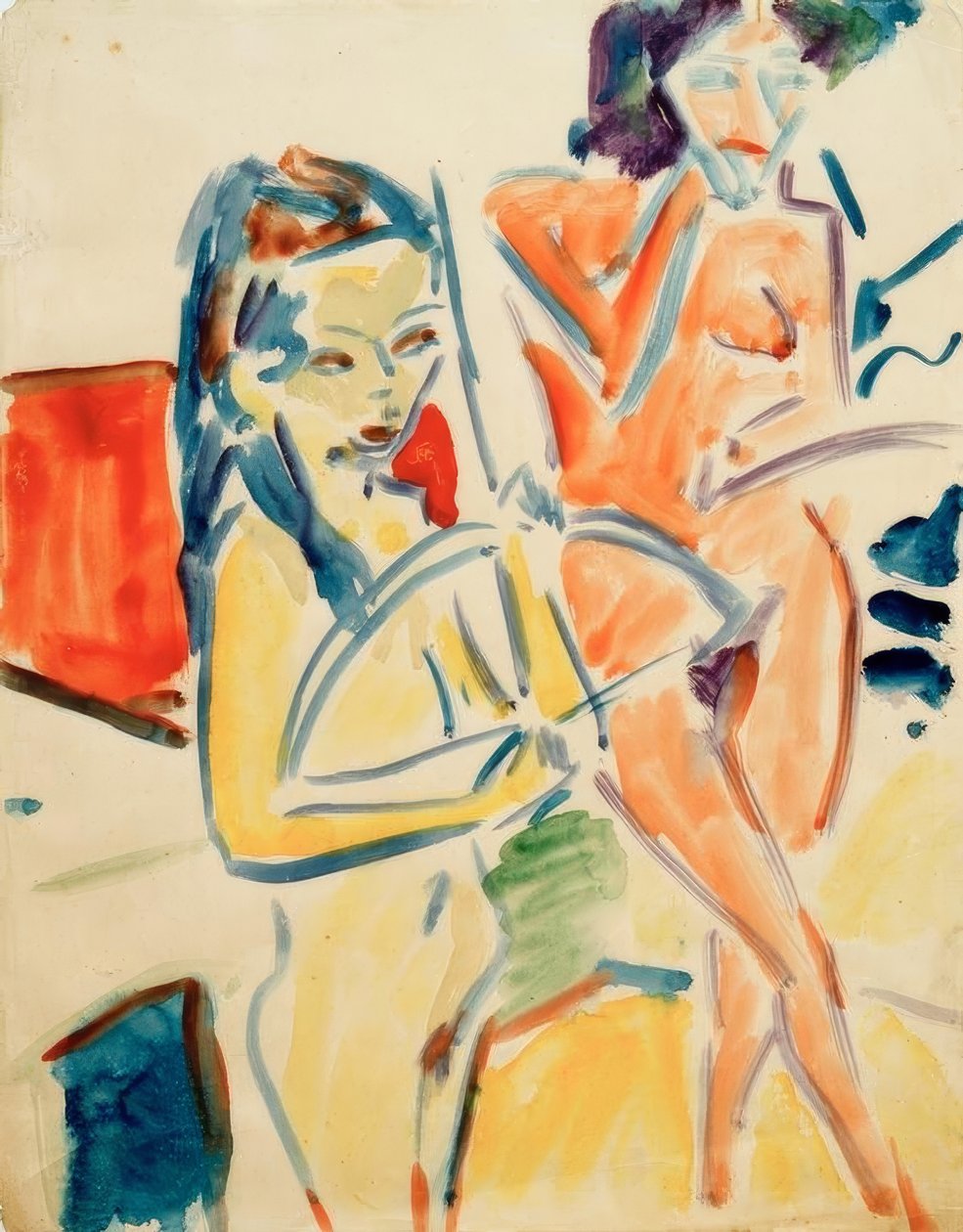 Fränzi med rosett och naken av Ernst Ludwig Kirchner